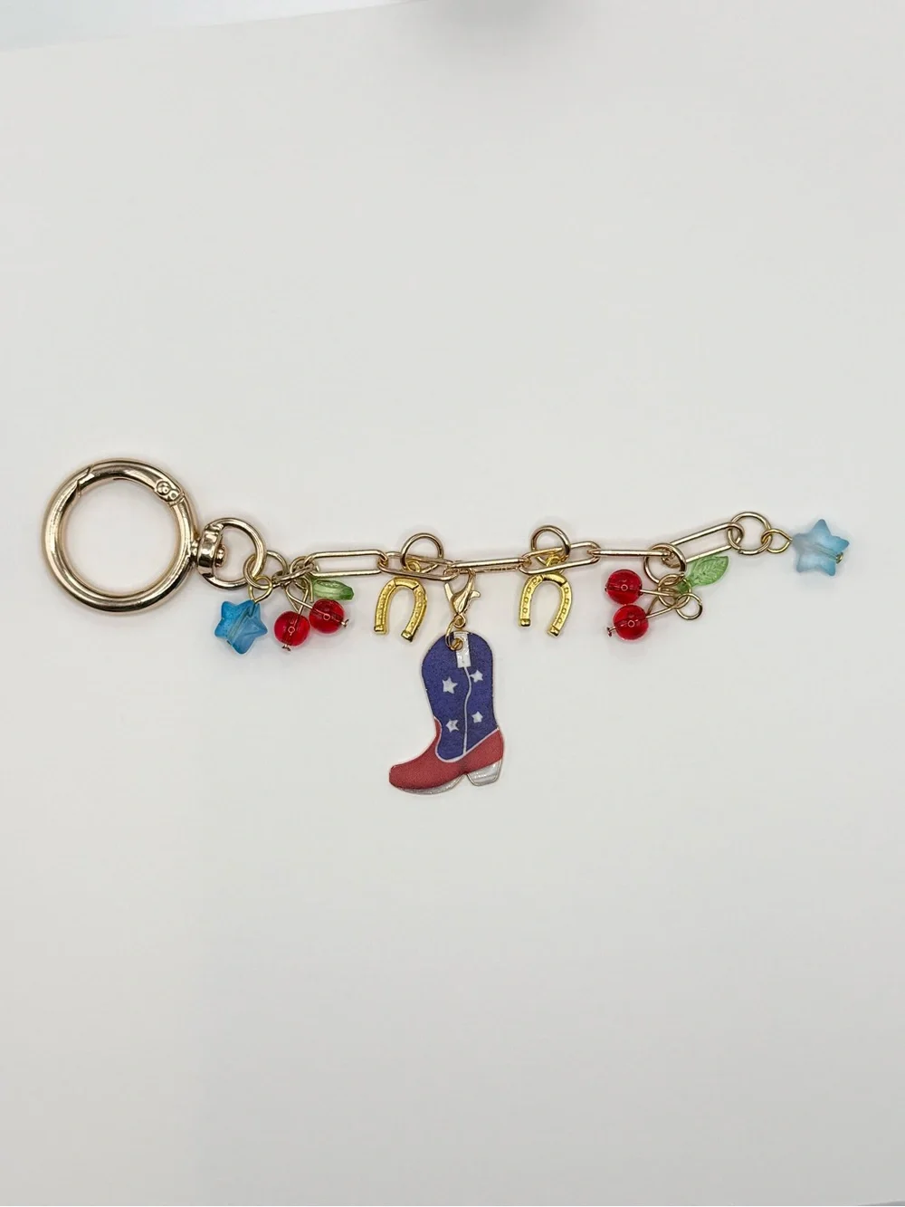 Gold-Tone Pink Cowboy Boot Charm Keychain